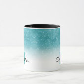 Glamoureus Aqua Blue Glitter Sequin Ombre Monogram Mok (Midden)