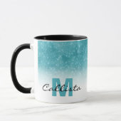 Glamoureus Aqua Blue Glitter Sequin Ombre Monogram Mok (Links)