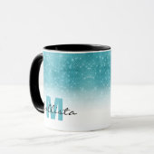 Glamoureus Aqua Blue Glitter Sequin Ombre Monogram Mok (Voorkant links)