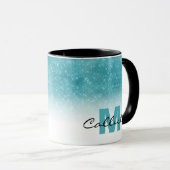 Glamoureus Aqua Blue Glitter Sequin Ombre Monogram Mok (Voorkant rechts)