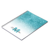 Glamoureus Aqua Blue Glitter Sequin Ombre Monogram Notitieboek (Linkerzijde)