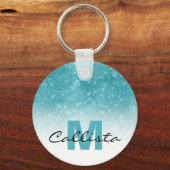Glamoureus Aqua Blue Glitter Sequin Ombre Monogram Sleutelhanger (Voorkant)
