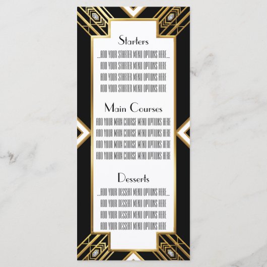 Glamoureus Art Deco Geometrisch Bruiloft Menu (Achterkant)