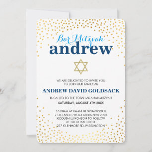 GLAMOUREUS BAR MITZVAH rustiek goud confetti blauw Kaart