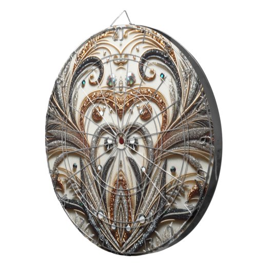 Glamoureus barok design met glitter en edelstenen dartbord (Voorkant Rechts)