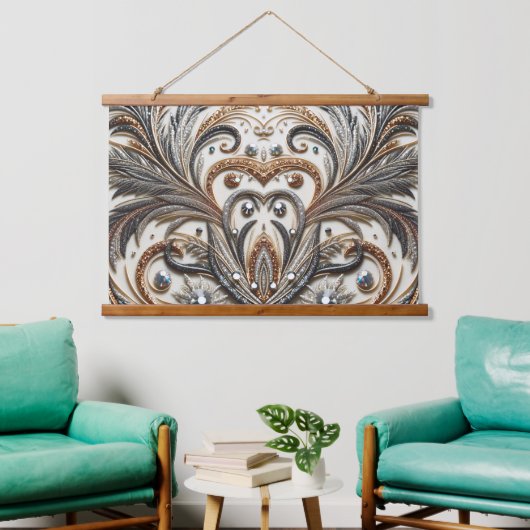 Glamoureus barok design met glitter en edelstenen hangend wandkleed (Woonkamer)