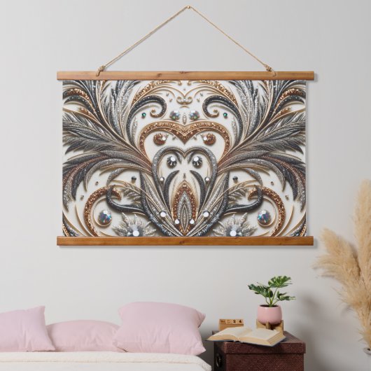 Glamoureus barok design met glitter en edelstenen hangend wandkleed (Slaapkamer)