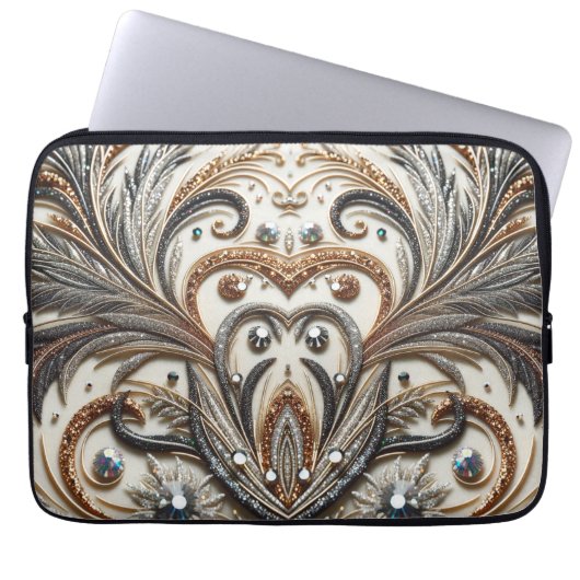 Glamoureus barok design met glitter en edelstenen laptop sleeve (Voorkant)