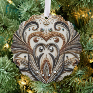 Glamoureus barok design met glitter en edelstenen ornament kaart