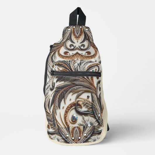 Glamoureus barok design met glitter en edelstenen sling bag (Voorkant)