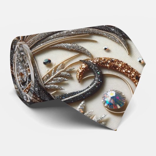 Glamoureus barok design met glitter en edelstenen stropdas (Opgerold)