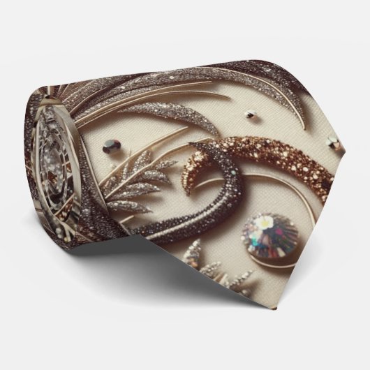 Glamoureus barok design met glitter en edelstenen stropdas (Opgerold)