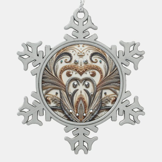 Glamoureus barok design met glitter en edelstenen tin sneeuwvlok ornament (Voorkant)