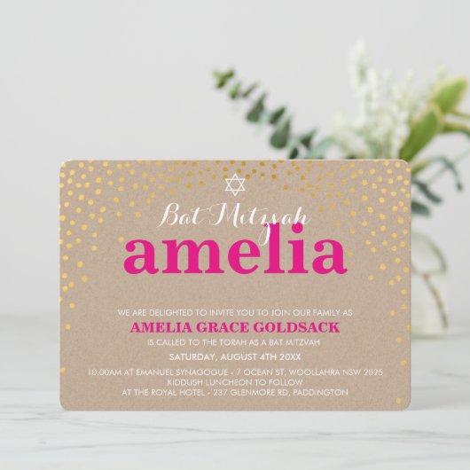 GLAMOUREUS BAT MITZVAH rustiek goud confetti kraft Kaart (Staand voorkant)