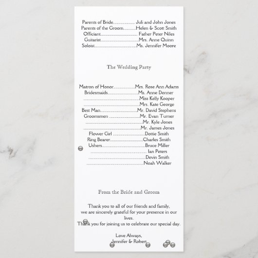 Glamoureus Beach in Silver Wedding Program Programmakaart (Achterkant)