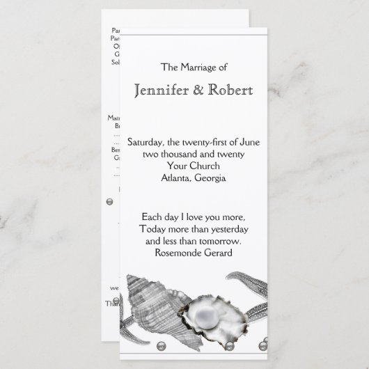 Glamoureus Beach in Silver Wedding Program Programmakaart (Voorkant / Achterkant)