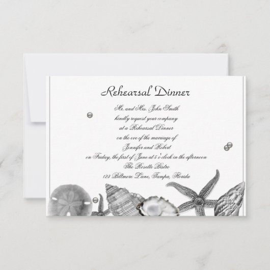 Glamoureus Beach in Silver Wedding Rehearal Kaart (Voorkant)