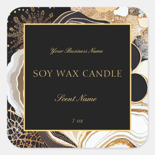 Glamoureus Black en Gold Abstract marmer Agate Vierkante Sticker (Voorkant)