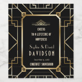 Glamoureus Black en Gold Great Gatsby Wedding Wijn Etiket (Enkel label)