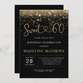 Glamoureus Black en Gold Heart Sweet 60-jarig I Kaart (Voorkant / Achterkant)