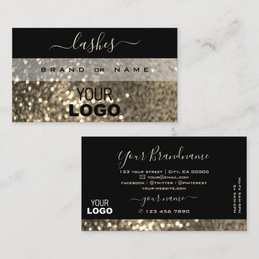 Glamoureus Black en Gold Sparkle Glitter met Logo Visitekaartje (Voorkant / Achterkant)