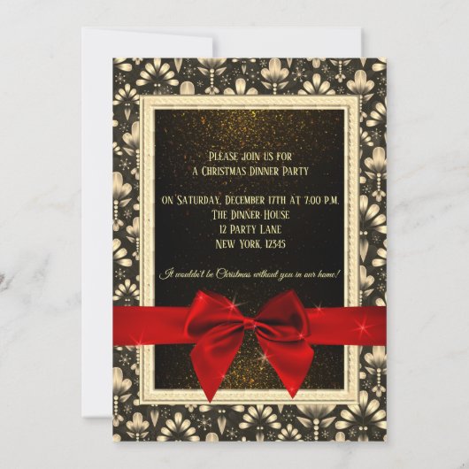 Glamoureus Black en Gulden Kerstmis Uitnodiging (Achterkant)