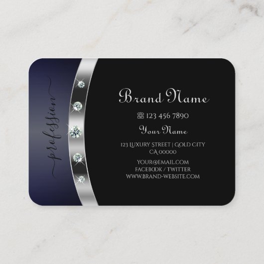 Glamoureus Black en Silver met Monogram Diamonds Visitekaartje (Achterkant)