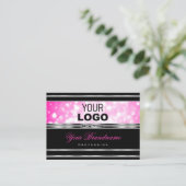Glamoureus Black Girly Pink Glitter Logo Silver Visitekaartje (Staand voorkant)