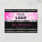 Glamoureus Black Girly Pink Glitter Logo Silver Visitekaartje (Voorkant)