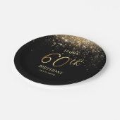 Glamoureus Black Gold Glitter 60th Birthday Paper  Papieren Bordje (Gekanteld)