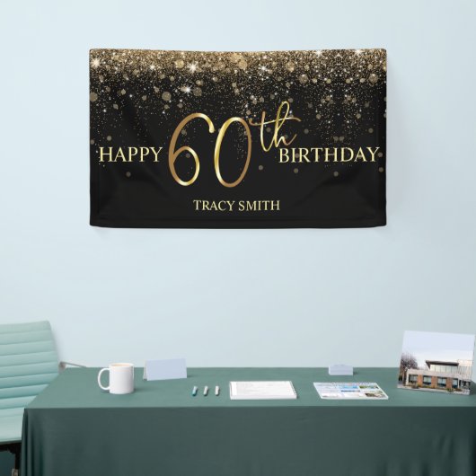 Glamoureus Black Gold Glitter 60th Birthday Spandoek (Beurs)