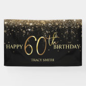 Glamoureus Black Gold Glitter 60th Birthday Spandoek (Horizontaal)