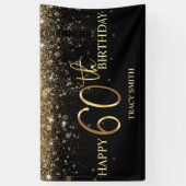 Glamoureus Black Gold Glitter 60th Birthday Spandoek (Verticaal)