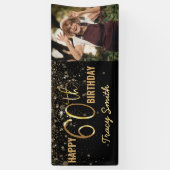 Glamoureus Black Gold Glitter 60th Photo Birthday Spandoek (Verticaal)