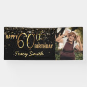 Glamoureus Black Gold Glitter 60th Photo Birthday Spandoek (Horizontaal)