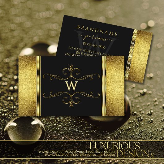 Glamoureus Black Gold Glitter Decorated Monogram Visitekaartje