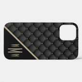 Glamoureus Black Gold Quiled Pattern Monogram Case-Mate iPhone Case (Achterkant (horizontaal))