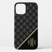 Glamoureus Black Gold Quiled Pattern Monogram Case-Mate iPhone Case (Achterkant)