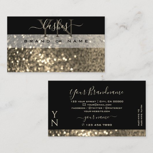 Glamoureus Black Gold Sparkle Glitter met monogram Visitekaartje (Voorkant / Achterkant)