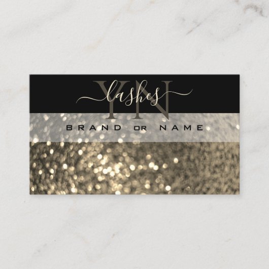 Glamoureus Black Gold Sparkle Glitter met monogram Visitekaartje (Voorkant)