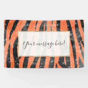 Glamoureus Black Oranje Glitter Animal Tiger Strip Spandoek