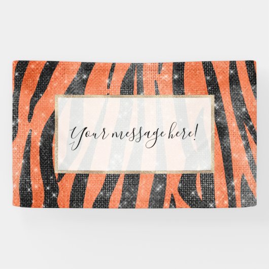 Glamoureus Black Oranje Glitter Animal Tiger Strip Spandoek (Horizontaal)