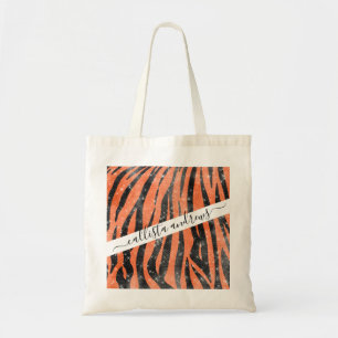 Glamoureus Black Oranje Glitter Animal Tiger Strip Tote Bag