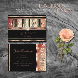 Glamoureus Black Roos Gold Glitter Sparkle Diamond Visitekaartje