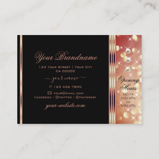 Glamoureus Black Roos Gold Glitter Sparkle Diamond Visitekaartje (Achterkant)