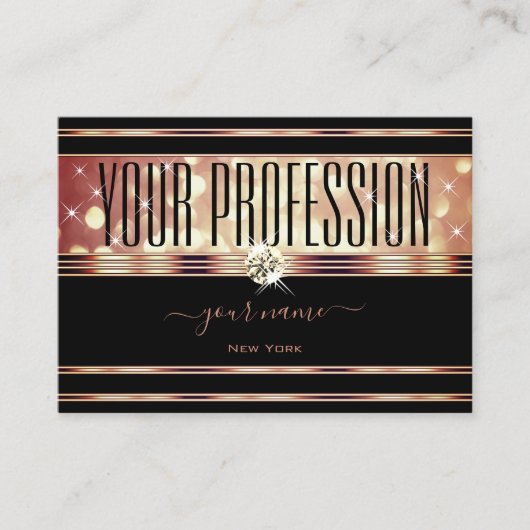 Glamoureus Black Roos Gold Glitter Sparkle Diamond Visitekaartje (Voorkant)