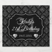 Glamoureus Black & Silver Glitter Pattern Birthday Sparkling Wijnetiket (Enkel label)
