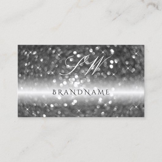 Glamoureus Black Silver Sparking Glitter Initialen Visitekaartje (Voorkant)