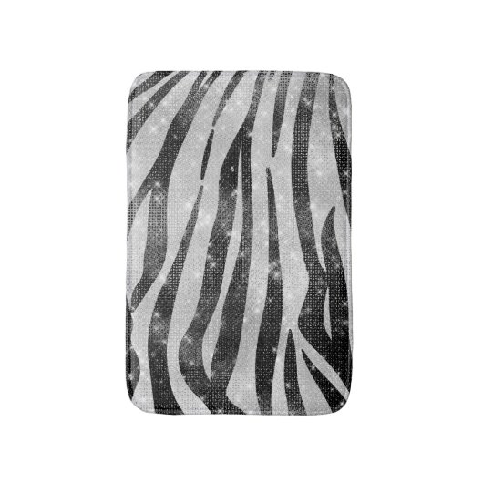 Glamoureus Black White Sparkly Glitter Zebra Strip Badmat (Voorkant Verticaal)