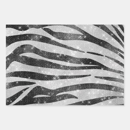 Glamoureus Black White Sparkly Glitter Zebra Strip Inpakpapier Vel (Voorkant 3)